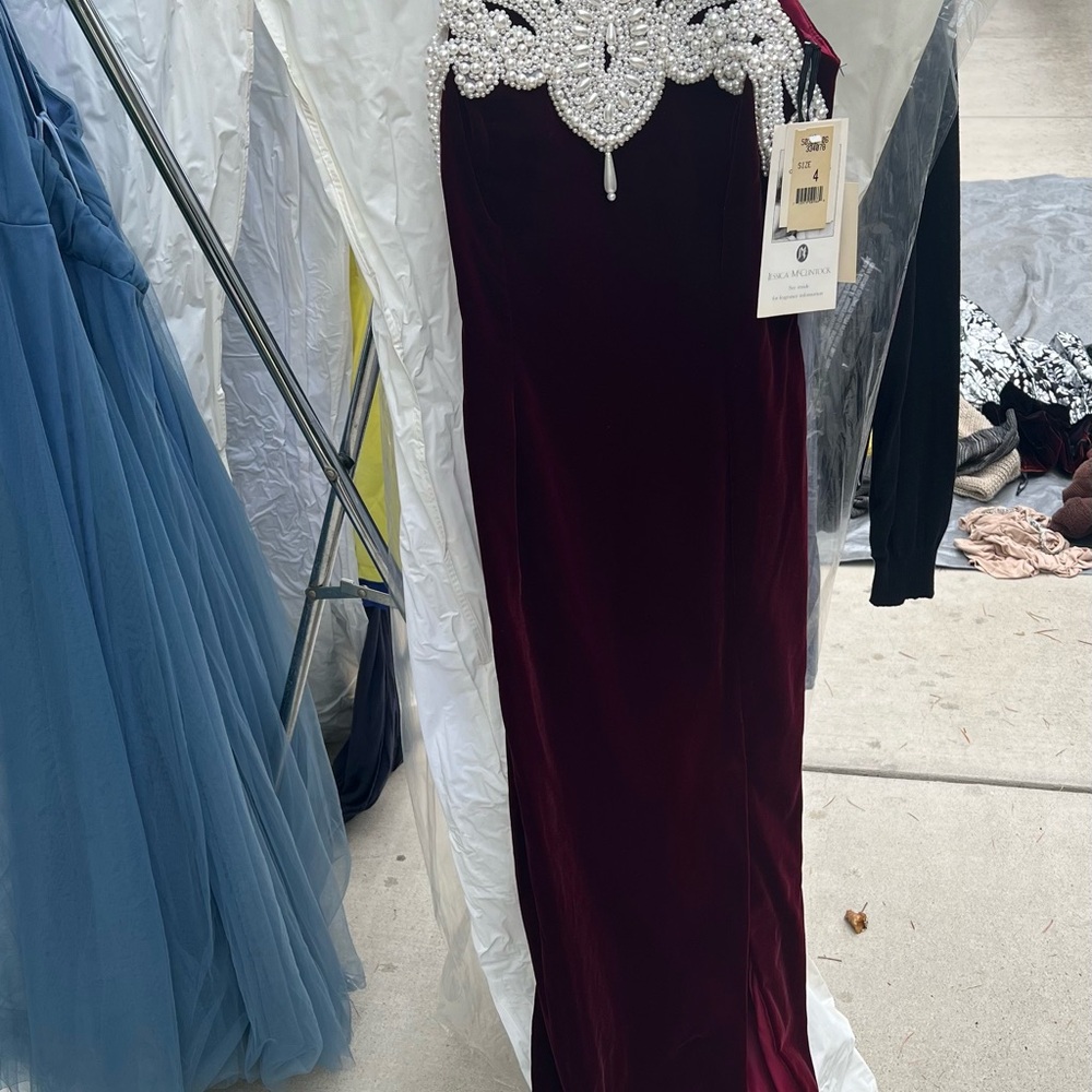 Vintage Jessica McClintock Burgundy Velvet Gown with Beaded Detail